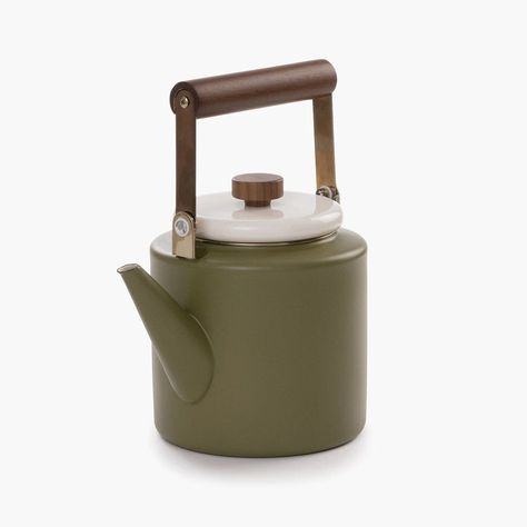 Enamel Kettle, 2-Tone Olive Drab – Barebones Tea Kettle Aesthetic, Enamel Kettle, Warm Cocktails, Pour Over Kettle, Glass Exterior, Chocolate And Coffee, House Pool, Enamel Teapot, Whistling Tea Kettle