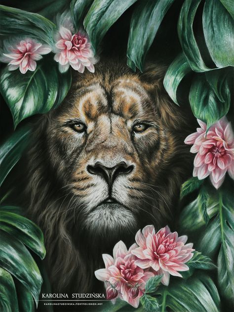 Lion Flower Drawing, Lion Flower, Cobra Art, Wild Animal Wallpaper, Wild Animals Photography, Animal Illustration Art, Lion Wallpaper, Picture Wall Art, Animal Portraits Art