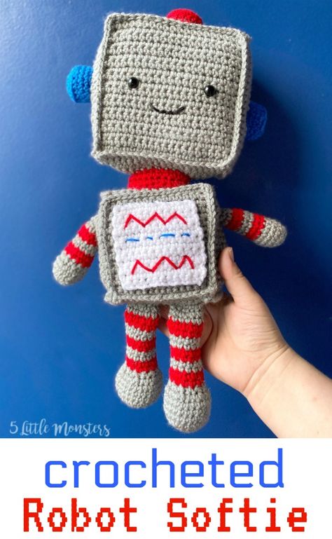 Crochet Robot, Crochet Monsters, Softie Pattern, Crochet Toddler, All Free Crochet, Red Yarn, Kids Calendar, Baymax, A Robot