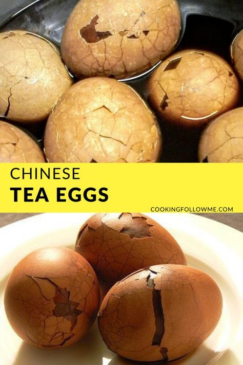 Chinese Tea Eggs - CookingFollowMe.com Tea Eggs Recipe, Tea Egg, Shanghai Food, Taiwan Tea, Fat Burning Soup, Chinese Chicken Recipes, Snack Stand, Fat Burning Tea, Pickled Eggs