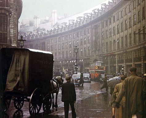 https://flic.kr/p/7kNaTM | Lower Regent street      1945 | a Rather gloomy day in the heart of the West End. Regent Street London, London Blitz, Historical London, London Red, Background Designs, Regent Street, London History, Soho London, London Town