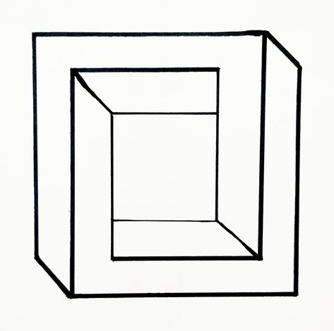 3d Cube Drawing, Maths Art, Impossible Figures, 3d Rectangle, Cube Template, Impossible Shapes, Shapes 3d, Optical Illusion Drawing, Illusion Drawings