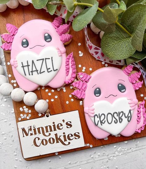 Axolotl Cookie Cutter by MinnieCakes Axolotl Cookies Decorated, Axolotl Cookies, Minecraft Cookies, Home Bakery Business, Cookies Sugar, Sugar Icing, Products Photography, Cute Baking, Glamour Nails