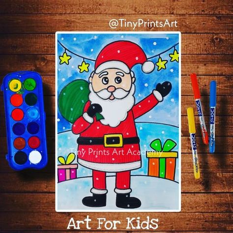 Basic Drawing For Kids, Santa Claus Drawing, Art Classes For Kids, Scenery Drawing For Kids, Drawing Classes For Kids, Color Worksheet, Kids Art Studio, Art For Kids Hub, Christmas Crafts Diy Projects