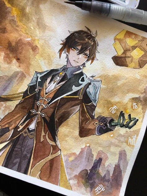 In the Clear Pool and Mountain Cavern domain (Bloodstained/Noblesse), there's a spot that makes all 3 abyss mages tel… | Manga watercolor, Drawings, Sketch painting Genshin Impact Watercolor Art, Zhongli Watercolor, Genshin Watercolor, Manga Watercolor Anime Art, Zhongli Sketch, Genshin Painting, Manga Watercolor, Anime Canvas Art, Sketchbook Inspiration