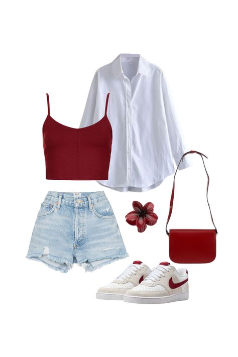 cute shorts outfit Shorts And Tank Top Outfits, Shorts Outfits Aesthetic, White Shorts Outfit, Cute Outfits With Shorts, Tank Top Outfits, Shorts Outfits, Shorts Outfit, Red Outfit, Cute Shorts