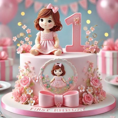 First Birthday Cake Design For Girl, Cake Design For 1st Birthday Girl, First Birthday Cakes For Baby Girl, Baby Girl 1st Birthday Cake Ideas Simple, Cake Designs For Baby Girl 1st Birthday, First Birthday Cake Flowers, Flower Birthday Cake Kids, Baby One Month Cake, First Birthday Cakes Girl