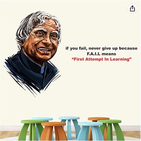 StickMe 'Apj - Abdul - Kalam - Fail - First Attempt in Learning - Office - Inspirational - Motivational - Quotes - Wall Sticker' First Attempt In Learning, Parts Of Speech Poem, A P J Abdul Kalam, Apj Abdul Kalam, Abdul Kalam, Wall Tattoo, Pvc Vinyl, Minimalist Living, Baby Room Decor