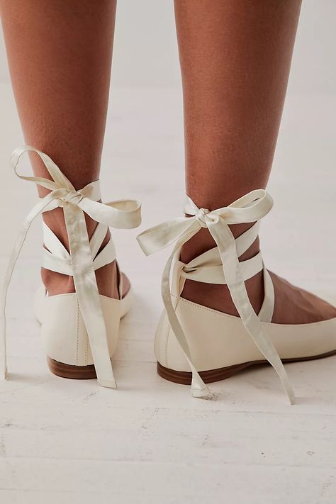 That's A Wrap Ballet Flats | Free People Wedding Ballet Flats, Upcoming Fashion Trends, Ribbon Flats, Lace Up Ballet Flats, Ballerina Shoes Flats, Rounded Square, White Flats, Crazy Shoes, Stylish Shoes