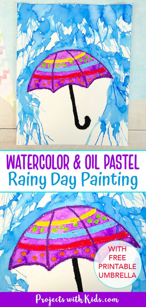 Kids will use blow painting with straws and oil pastels to make this awesome watercolor rainy day painting! A fun spring art project with a free printable umbrella template. Spring Art For 2nd Grade, Spring Art For Grade 1, Spring Art Grade Two, March Art Projects For Kindergarten, Easy Easter Art For Kids, Grade 2 Spring Art, Spring Watercolor Painting For Kids, Spring Art Crafts For Kids, Easy Spring Drawings For Kids