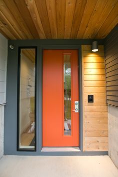 Midcentury Modern Front Door, Mid Century Front Door, Orange Front Door, Mid Century Modern Front Door, Mid Century Modern Door, Orange Front Doors, Mid Century Modern Exterior, Modern Entry Door, Mid Century Exterior