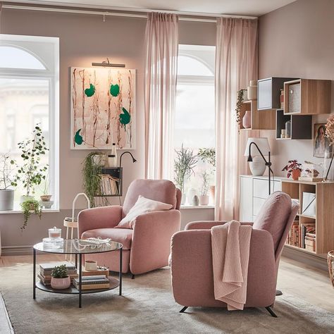 This pink IKEA recliner chair has been a sellout success Ikea Recliner, Grey And Pink Living Room, Blush Living Room, Blush Pink Living Room, Pink Living Room Decor, Furnitur Ruang Keluarga, Ikea Living Room, Pink Living Room, Living Room Color Schemes