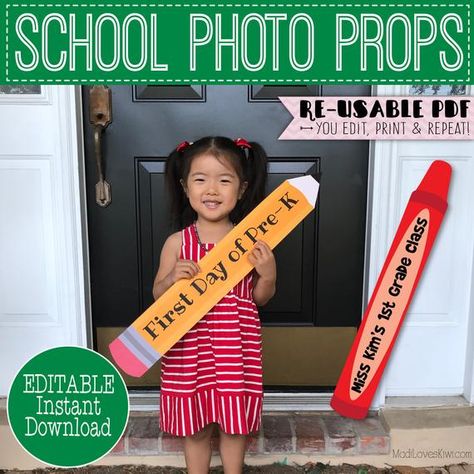 Pencil First Day of School Photo Prop Printable, Crayon 1st Day Sign  Reusable, Last Day Editable Booth Digital For Teacher End Year Back to School See more party ideas and share yours at CatchMyParty.com #catchmyparty #partyideas #backtoschool #backtoschoolphotoboothprops 1st Day School Picture Ideas, 1st School Day Ideas, 1st Day Of School Decorations For School, First Day Decoration Ideas, First Day At School Ideas, First Day In School Decoration, Ideas For The First Day Of School, First Day Of School Photo Booth Ideas, First Day School Frame Ideas