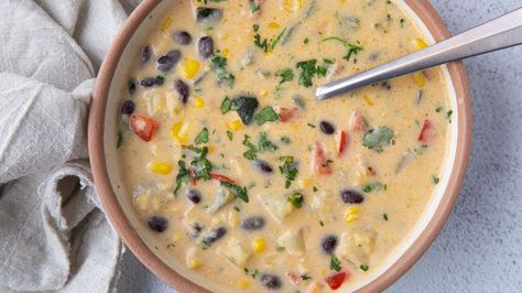 Copycat Panera Corn Chowder Recipe Panera Corn Chowder, Southwest Corn Chowder, Panera Corn Chowder Recipe, Summer Corn Chowder Recipe, The Best Potatoes, Summer Corn Chowder, Best Potatoes, Great Sandwiches, Peppermint Patty Recipe