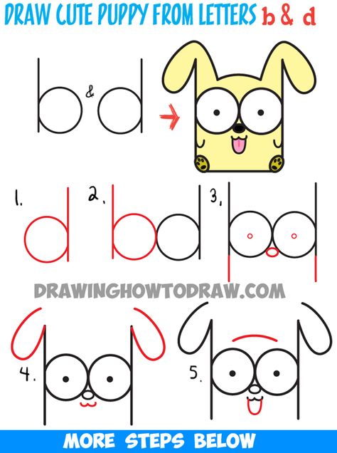 How to Draw Cartoon Baby Dog or Puppy from Letters Easy Step by Step Drawing�… Puppy Drawing Easy, Trin For Trin Tegning, Origami Money, Easy Step By Step Drawing, Cartoon Drawings Of People, Number Drawing, Puppy Drawing, Draw Cartoon, Easy Cartoon Drawings