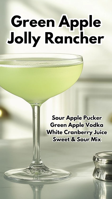 Green Apple Jolly Rancher Sour Apple Cocktails, Green Apple Pucker Drinks, Green Apple Drinks, Homemade Grenadine Recipe, Apple Pucker Drinks, Green Apple Cocktails, Jolly Rancher Drink, Green Apple Vodka, Sour Apple Pucker