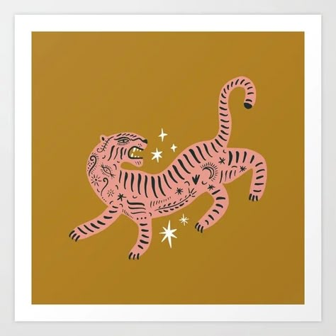 Asian Tigers, Tiger Art Print, Tiger Canvas, Tiger Illustration, Tiger Art, Tiger Lily, Lino Print, Society6 Art, Art Collector