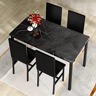 Black Kitchen Table And Chairs, Black Kitchen Table, Modern Kitchen Furniture, Kitchen Table And Chairs, Compact Furniture, Dining Room Table Chairs, Dining Room Table Set, 4 Dining Chairs, Dining Table Black