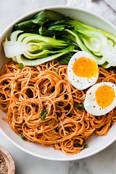 Quick Sesame Gochujang Noodles Recipe | Little Spice Jar Gochujang Noodles, Gochujang Sauce, Tahini Paste, Sesame Noodles, Tofu Stir Fry, One Pot Dinners, Food Substitutions, Asian Noodles, Noodles Recipe