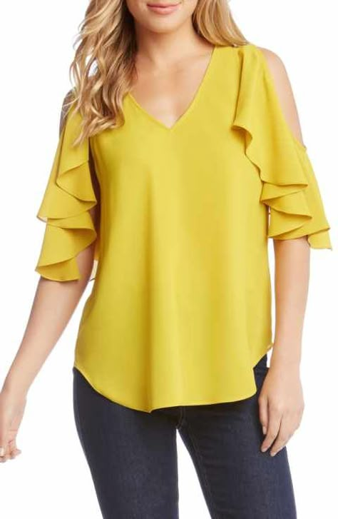 Karen Kane Ruffle Cold Shoulder Top Fashion Tops Blouse, Sleeves Designs For Dresses, Karen Kane, Designs For Dresses, Street Style Outfit, Ladies Tops Fashion, Fall Wardrobe, Blouse Styles, Fashion Tops