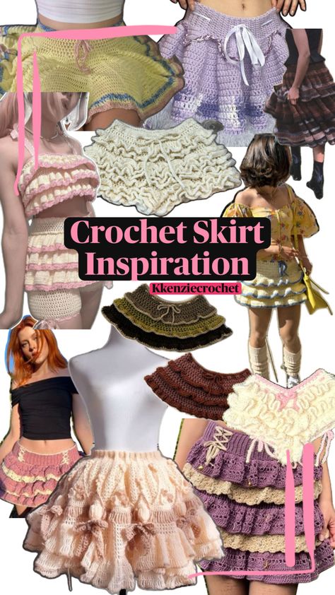 Making a new ruffle/bloomers skirt thing and this is my inspo board for it! Crochet Ruffle Skirt, Ruffle Skirt Outfit, Skirt Inspiration, Ruffle Bloomers, Crochet Ruffle, Crochet Design Pattern, Inspo Board, Crochet Skirt, Diy Crochet Projects