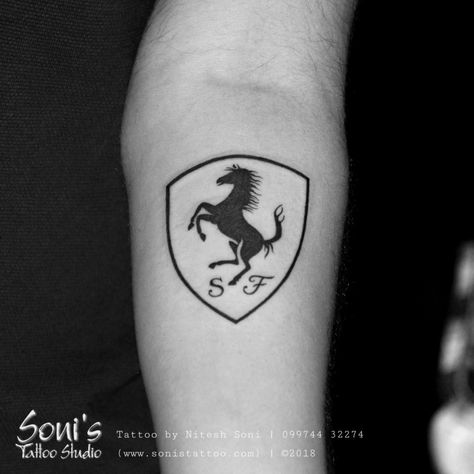 Ferrari Tattoo Ideas, Ferrari Tattoo, F1 Tattoo, Scuderia Ferrari Logo, Filler Tattoos, Logo Horse, Italian Bracelet, White Ferrari, Car Tattoos