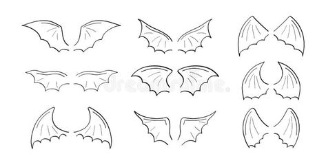 Gargoyle, Demon, Devil Doodle Wing Set Vector. Hand Drawn Pencil Style Wing. Bat, Vampire Silhouette Stock Vector - Illustration of freedom, saint: 232541420 Demon Wings Sketch, Bat Wings Reference, Devil Wings Drawing, Demon Wings Drawing, Bat Wings Drawing, Demon Wings Tattoo, Devil Wings Tattoo, Vampire Silhouette, Vampire Wings