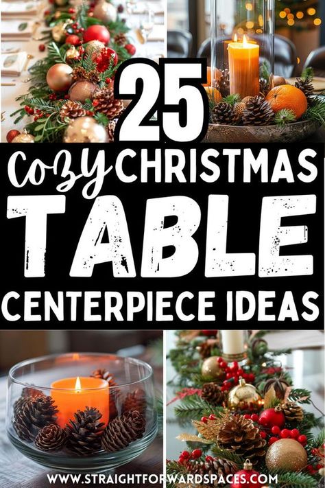 Searching for ways to elevate your Christmas table decor? This post shows show 25 cute Christmas table centerpiece ideas. Also sharing ideas for: minimalist christmas decor, Table centerpieces DIY, modern christmas decor ideas, table centerpieces for party, christmas tablescapes, christmas table centerpieces, modern christmas decor, table centerpiece ideas, and more! Campfire Centerpiece Table Decorations, Inexpensive Christmas Centerpieces Diy, Christmas Tree Centerpieces For Table, Christmas Decor Table Centerpieces, Cozy Christmas Table, Xmas Tables, Holiday Centerpieces For Tables, Table Centerpiece Christmas, Christmas Wedding Centerpieces