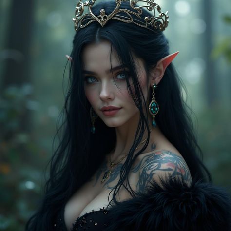 Fairy Black Hair, Black Hair Fairy, Fae Art, Field Background, Black Hair Blue Eyes, Black Roses, Dark Fairy, Wild Hunt, Very Long Hair