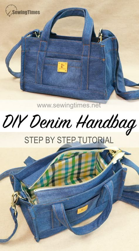 DIY Denim Handbag out of Old Jeans 🐳 Upcycle your Jeans for Crossbody Bag! Denim Bags From Jeans Patterns, Denim Purse Outfit, How To Make A Bag, Jeans Bags Ideas, How To Make Bags, Bags From Jeans, Bag Making Patterns, Återvinna Jeans, Diy Jean Bag