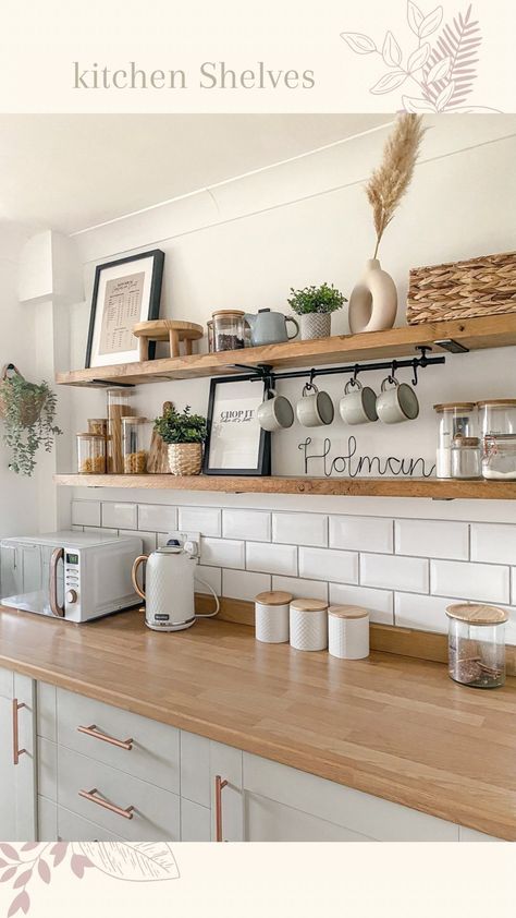 Kitchen With Shelves, Small Kitchen Decoration, Kitchen Shelf Decor, Desain Pantry, Kitchen Shelf, Ideas Casa, Kitchen Cupboards, Kitchen Shelves, Kitchen Inspo