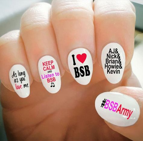 Nail Decals, BSB Nail Decals, Backstreet Boys Decals, Water Transfer Nail Decals, Nail Tattoo, Fashi Yarn Nails Art, Crochet Nail Art, Nail Art With Stickers, 40th Birthday Nails, Knitting Nails, Theme Nails, Birthday Nail Art, Bestie Things, Fashion Nail Art