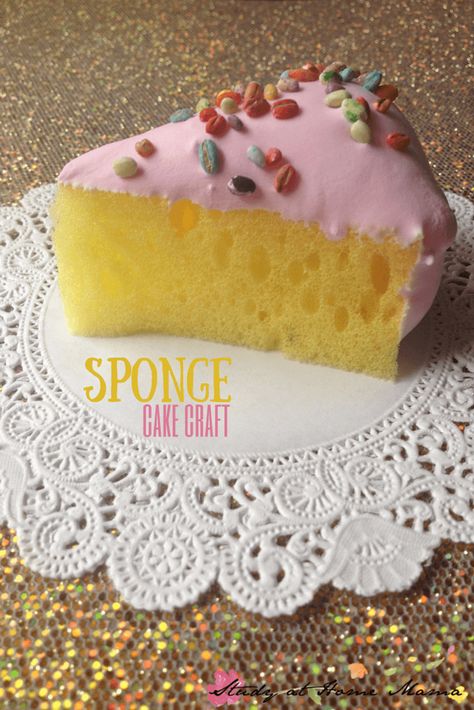 This Sponge Cake Craft is such a cute birthday craft idea for kids! Perfect for a tea party or unbirthday celebration - an easy craft for kids! Kids Craft Ideas Diy Sponges, Easy Craft For Kids, Kids Craft Ideas, Birthday Craft, Sensory Tub, Easy Teas, Felt Play Food, Pretend Food, Cake Craft