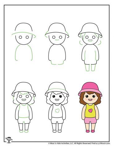 Kawaii Drawing for Kids Tutorials | Woo! Jr. Kids Activities Drawing Books For Kids, How To Draw People, Children's Drawing, Kawaii Drawing, Drawing Lessons For Kids, Person Drawing, Draw People, Easy Drawings For Kids, Easy Doodle Art