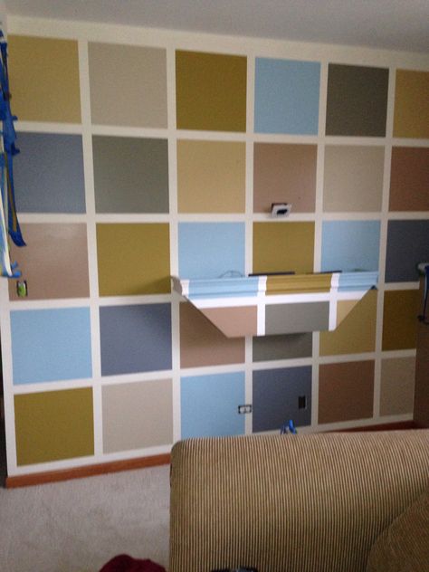 Painted squares in the family room Paint Design Ideas, Wall Painting Ideas, Board Paint, Composition Painting, Bedroom Updates, Square Painting, Nordic Poster, Wall Paint Designs, Painted Boards