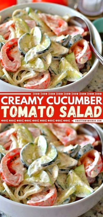 Cucumber Salad No Sour Cream, Tomato Cumber Onion Salad Easy, Vegetable Diet Recipes, Cumber Salad Recipe, Cucumber Tomato Salad Recipes, Creamy Salads, Summer Picnic Salads, Best Summer Salad Recipes, Side Dishes For Dinner