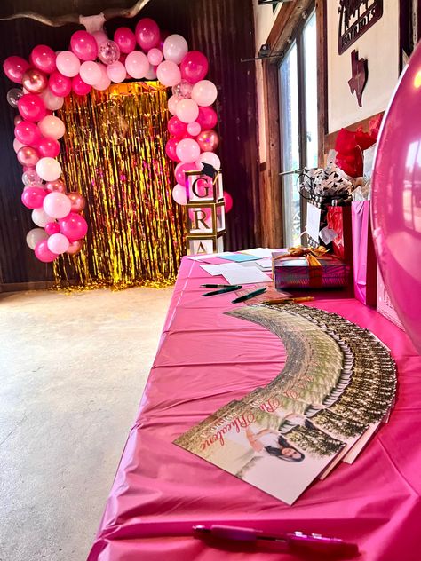 Beauty School Graduation Party, Gold And Pink Graduation Party Ideas, Cosmetology Graduation Party Ideas, All Pink Graduation Party, Pink And Silver Graduation Party Ideas, Pink Open House Ideas, Pink College Graduation Party, Shades Of Pink Graduation Party, Graduation Party Outside