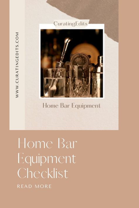 This checklist includes all you need to equip your home bar.  From glassware to bar equipment, simple detailed list of what to include in your mini bar. Bar Equipment, Essentials Checklist, Party At Home, Big Party, Mini Bar, Bars For Home, Food Design, Home Bar, At Home