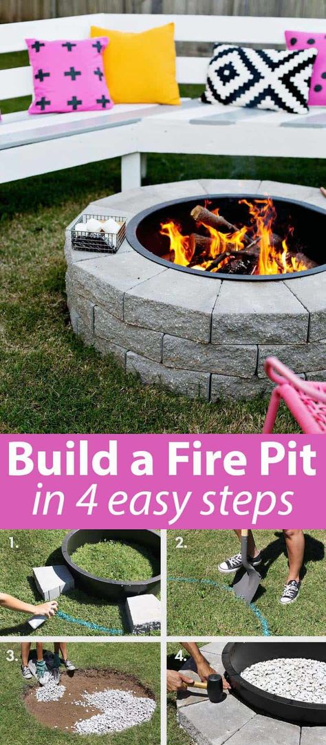 Diy Fire Pit Ideas, Make A Fire Pit, Fire Pit Party, Fire Pit Decor, How To Build A Fire Pit, Outside Fire Pits, Easy Fire Pit, Backyard Fire Pit, Outdoor Fire Pit Designs