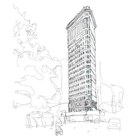 Flatiron Building Flatiron Building Drawing, Flatiron Building Nyc, Nyc Drawing, Arch Sketch, Architecture Design Presentation, Sketching Inspiration, Building Sketch, Architecture Drawing Plan, Flatiron Building