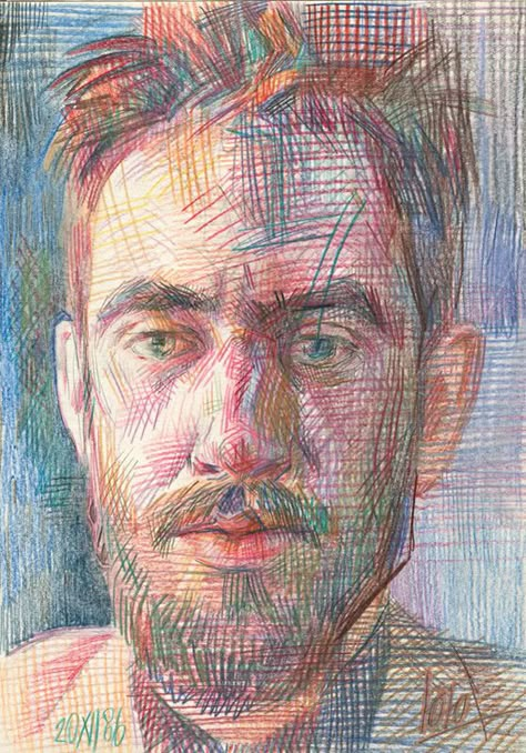 Quick Sketch to Self-portrait. 1986 Colored Pencil Drawing Ideas, Portrait Au Crayon, Pencil Drawing Ideas, Self Portrait Drawing, Color Pencil Sketch, Colored Pencil Portrait, Color Pencil Illustration, Sketching Techniques, Color Pencils