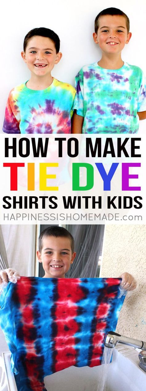 Making tie dye shirts is not as messy as it sounds! Learn how to tie dye with kids + a bunch of great tips, tricks, and tie dye patterns and instructions! via @hiHomemadeBlog Diy Tie Dye Shirts, Tie Dye Party, Diy Tie Dye, Tie Dye Crafts, Spiral Tie Dye, How To Tie Dye, Tie Dye Techniques, Diy Tie, Kids Tie Dye