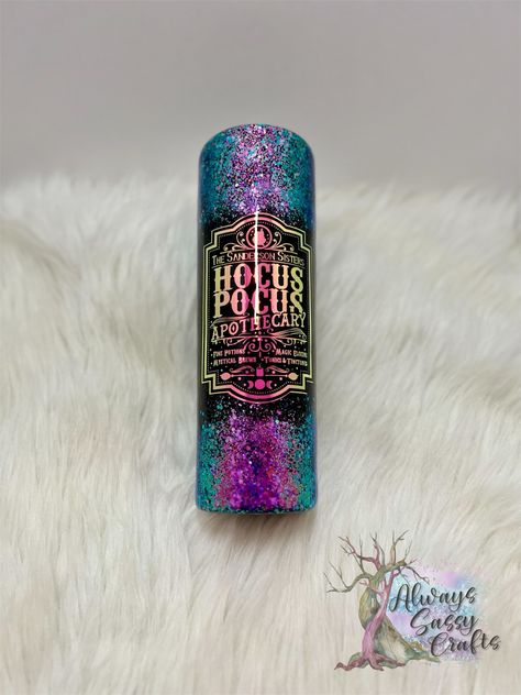 Hocus pocus Halloween tumbler! #glittertumbler #tumbler #handcrafted #glitter #hocuspocus #shopsmall #homemade #crafty Hocus Pocus Halloween, Halloween Tumbler, Glitter Cups, Hocus Pocus, Tumbler Cups, Small Shop, Sticker Design, Tumbler, Glitter