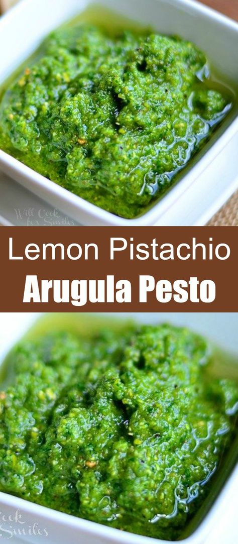 Pesto With Pistachios, Savory Pistachio Recipes, Pistachio Recipes Savory, Recipes With Pistachios, Arugula Sauce, Pistachio Pesto Recipe, Arugula Pesto Recipe, Gerd Recipes, Lemon Pistachio