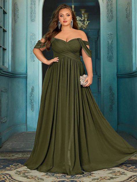 Plus Size Women Solid Color Simple Bridesmaid Dress Olive Green   Sleeveless Chiffon Plain A Line Non-Stretch  Weddings & Events, size features are:Bust: ,Length: ,Sleeve Length: Bridesmaid Dresses Plus, Fall Colored Bridesmaid Dresses, Bridesmaid Dresses For Plus Size, Cottagecore Bridesmaid Dress, Green Dress Plus Size, Plus Size Green Dress, Olive Green Bridesmaid Dress, Simple Bridesmaid Dress, Infinity Dress Styles