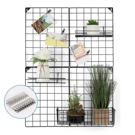 Desk Must-Haves: Create the Perfect Space for Productivity & Inspiration #office #desk // Bulletin board, bulletin grid, vision board Wire Board, Wall Grid, Metal Plant Hangers, Grid Panel, Metal Grid, Estantes Flotantes, Hanging Photos, Memo Board, Wall Storage