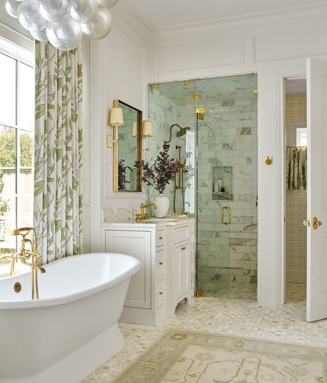 bathroom inspiration • Instagram A Well Dressed Home, Burled Wood Table, White Trellis, Timeless Bathroom, Small Showers, Highland Homes, New England Style, Interior Design Firm, Bath Remodel