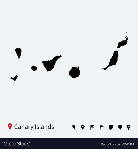 High detailed map of Canary Islands with vector image. Canary Islands Map, Canarian Islands, Ocean Sleeve Tattoos, Ocean Sleeve, Island Tattoo, Map Tattoos, Island Map, Wood Burning Art, Vector Map