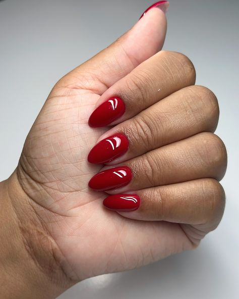 Red wine nails to welcome the fall season 🍂🍷 #dovenailsbysharon #structuredmanicure #rednails #winenails #fallnails Red Pointed Almond Nails, Short Red Stiletto Nails, Classic Red Nails Almond, Crimson Red Almond Nails, Stiletto Almond Nails, Ferrari Red Nails Almond, Red Wine Nails, Nail Guide, Short Stiletto