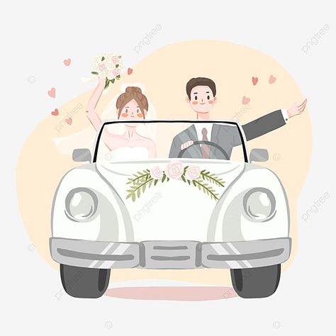 Car Couple Drawing, Wedding Car Illustration, Kissing Silhouette, Couple In Car, Picture Couple, Car Animation, Car Wedding, Car Png, Wedding Icon